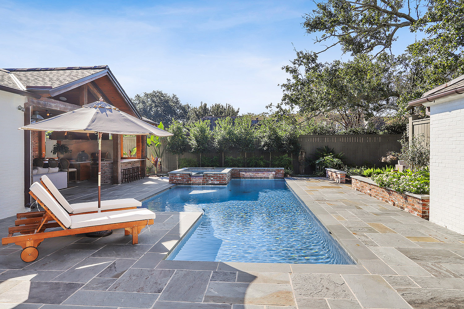 Baton Rouge Pool with Hot Tub Outdoor Pool Entertainment Area